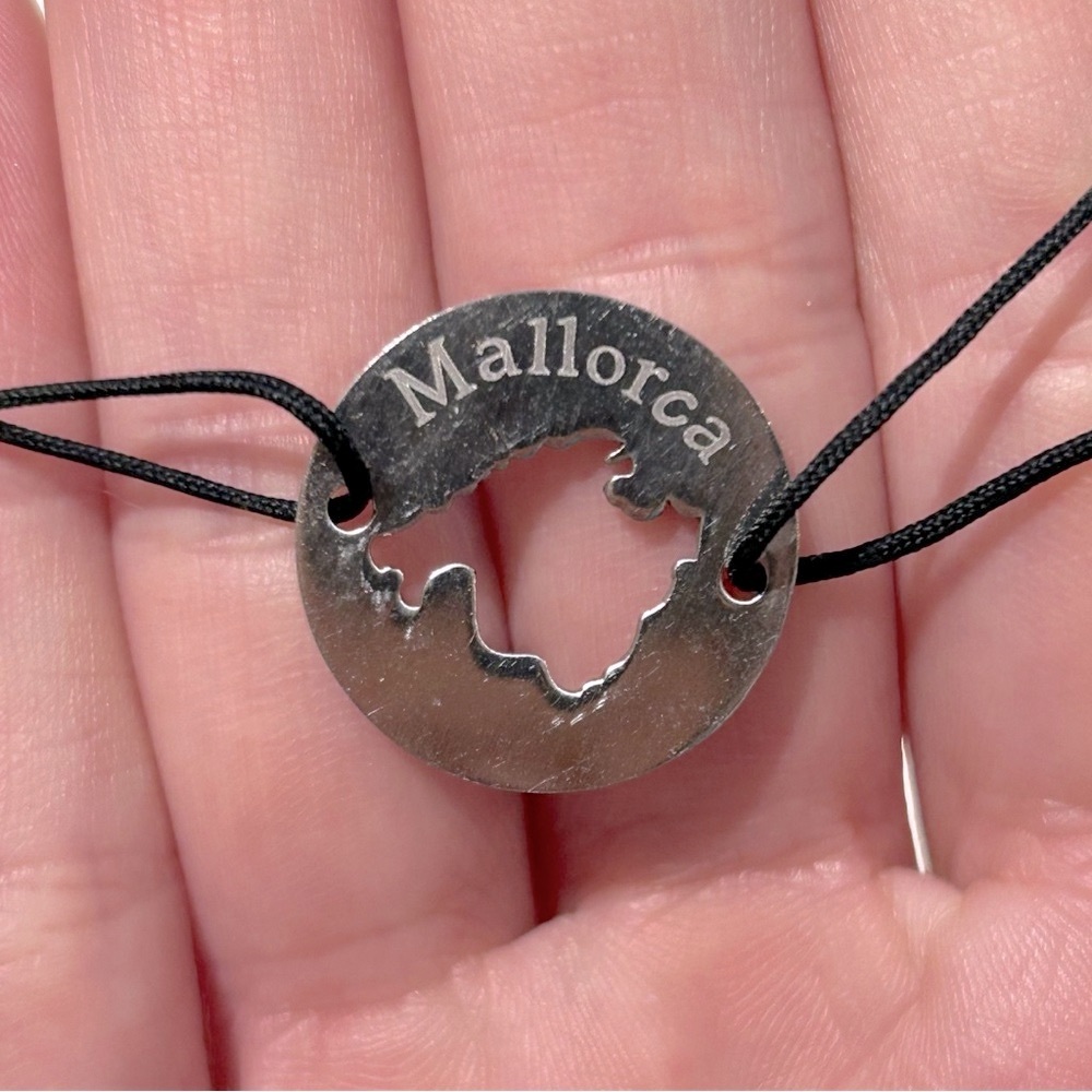 Mallorca Island Spain Bracelet Silver Tone Round Circle Black Adjustable String